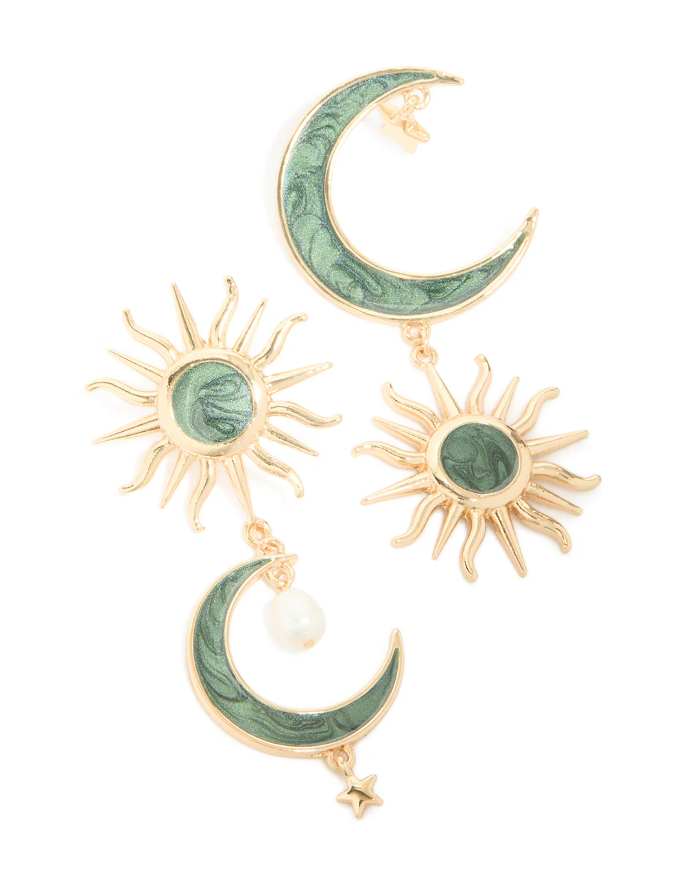 Gold Green Marbled Celestial Drop Earrings