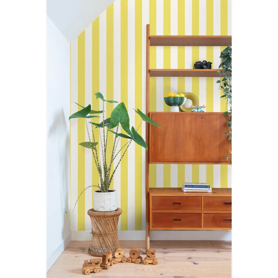 ESTAhome behang strepen geel en wit - 53 cm x 10.05 m