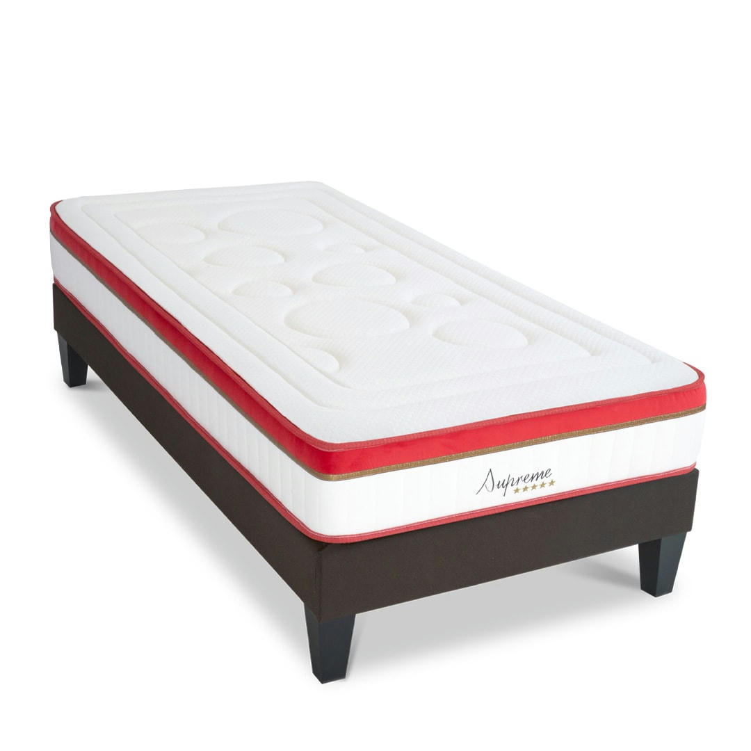 SUPREME - Ensemble Matelas à Mémoire de forme h24cm et sommier gris 90x190