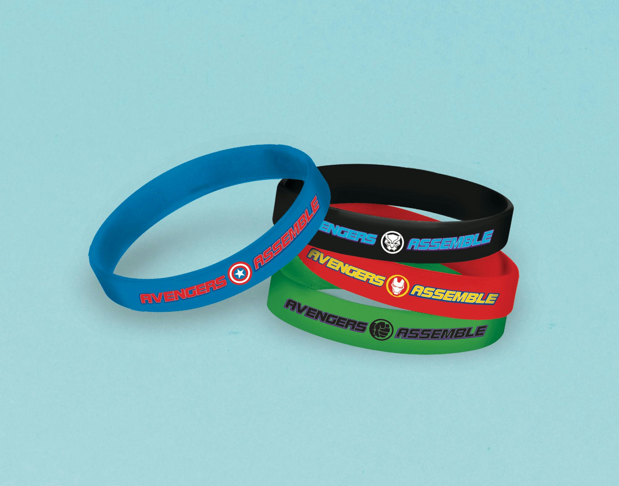 Disney Marvel Avengers Rubber Bracelet Wristbands, Blue/Black/Red/Green, One Size, 4-pk, Wearable Favours  for Birthdays
