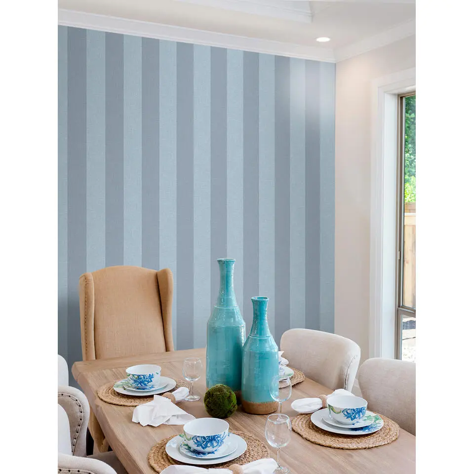 Sanders & Sanders behang strepen vergrijsd blauw - 53 cm x 10 m
