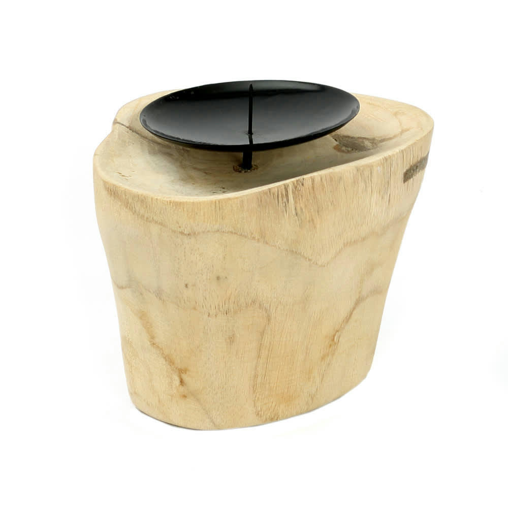 CANDLE PIN - Bougeoir métal avec socle en pin naturel 8x10x10cm