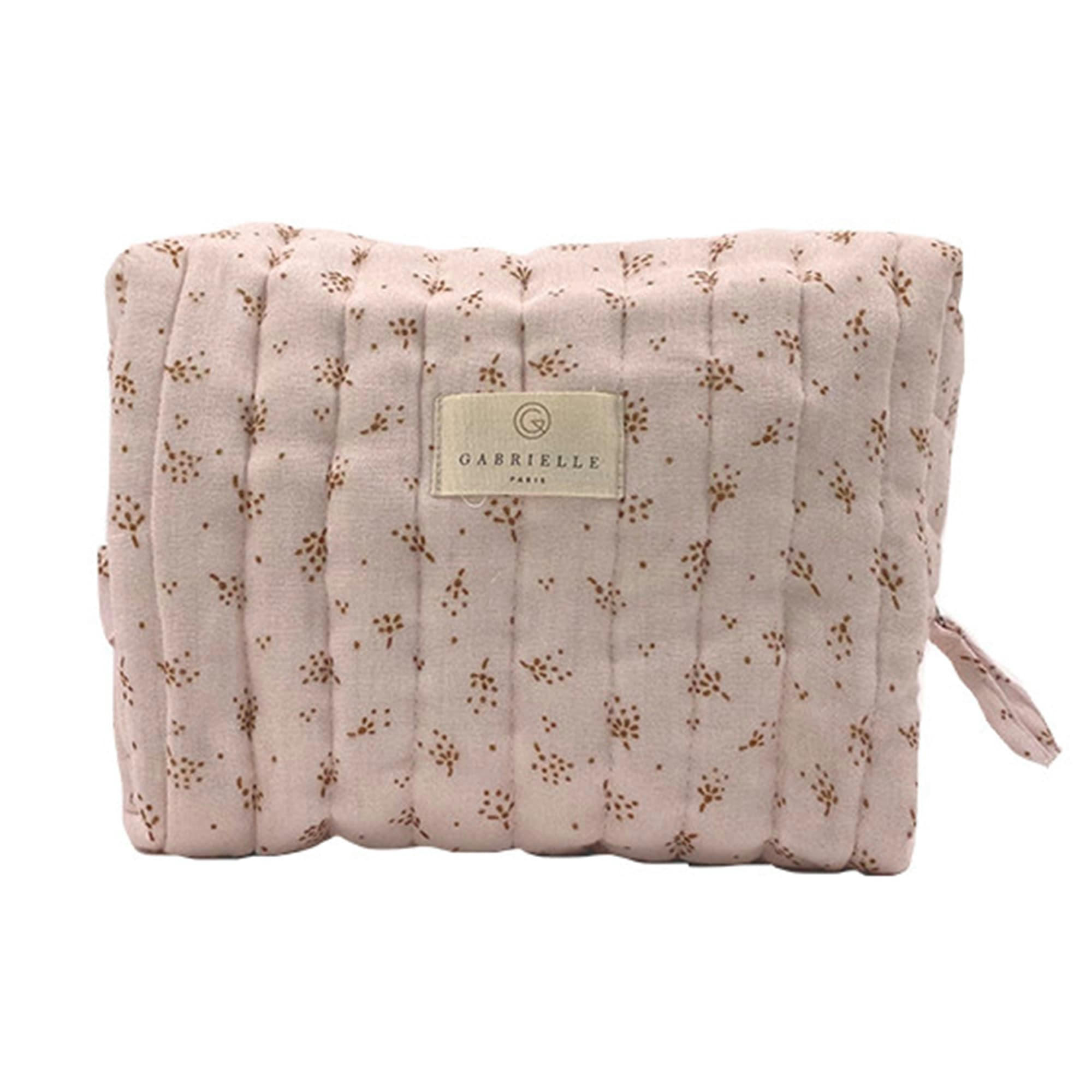 GREEN & KIDS - Trousse de toilette en gaze de coton bio à motifs rose clair