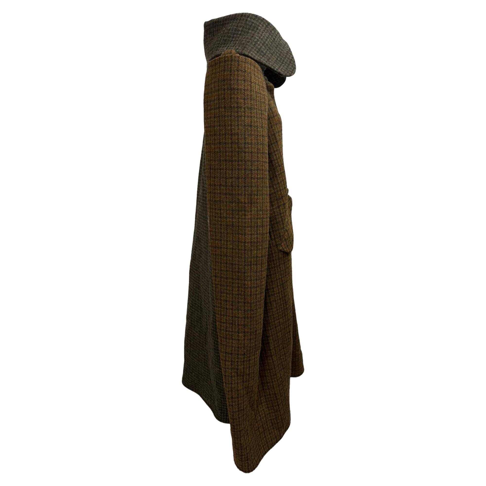 LOEWE Preloved Cape Coat in Houndstooth Brown Wool