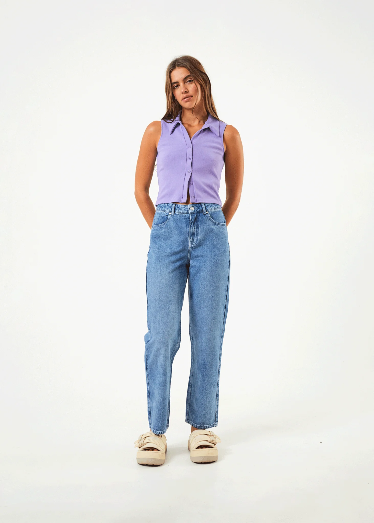 AFENDS Womens Shelby - Denim Wide Leg Jean Long - Worn Blue