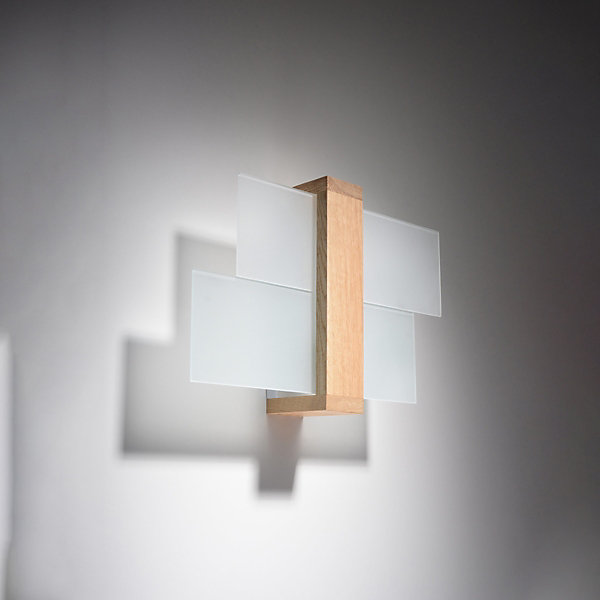 Applique en bois/verre 1 ampoule 3000K - 43x12x30cm Sollux