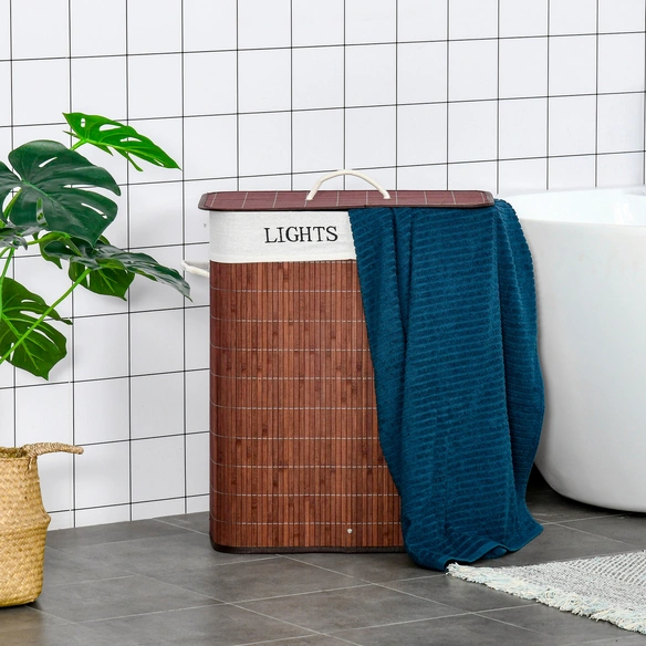Wäschekorb, 100L, LxBxH: 52x32x63 cm, braun/weiß