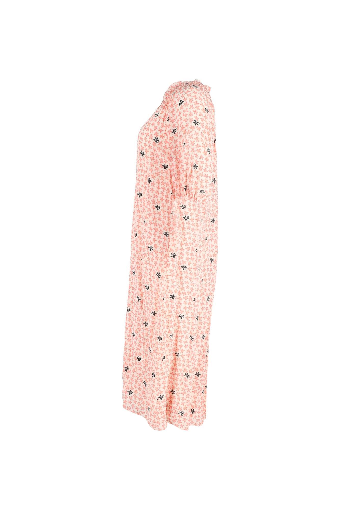 Vilshenko Preloved Floral Printed Midi Dress in Peach Silk