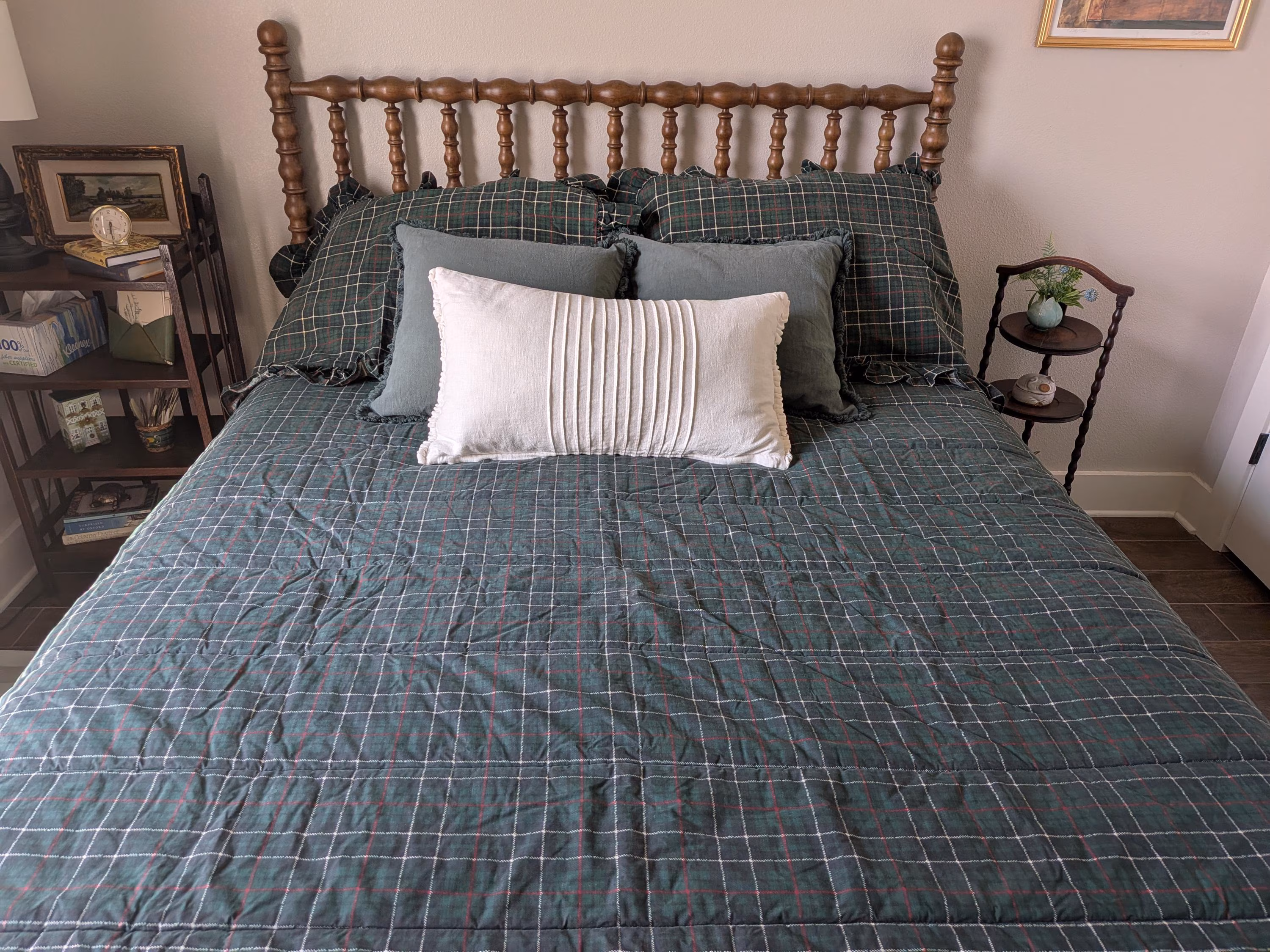 Lauren Ralph Lauren Green Navy Plaid King Comforter 100% Cotton Blue Tag Made in USA