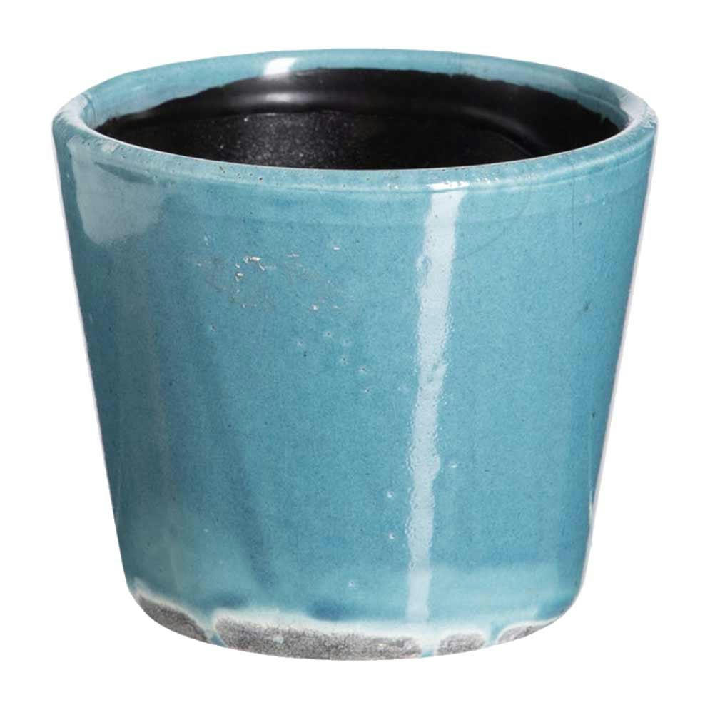 - Cache-pot azur en céramique vieillie H12cm