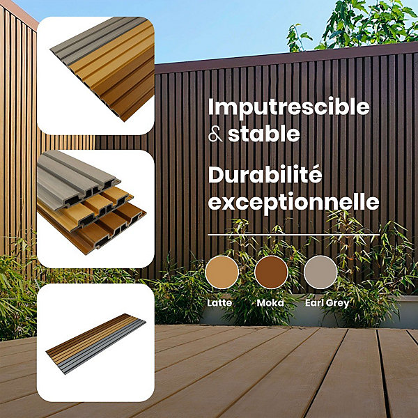 Kit Bardage Composite MEZZO Moka - Superficie : 20m² - Dimension des lames : 220x17,8x2,3 cm - Aspect mat