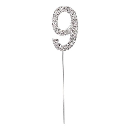 Silver Diamante Number 9 Cake Pick