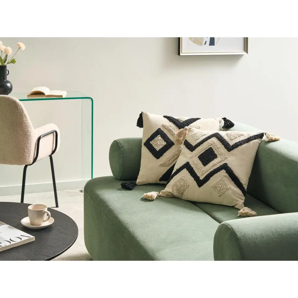 SARACA - Sierkussen set van 2 - Beige/Zwart - Katoen