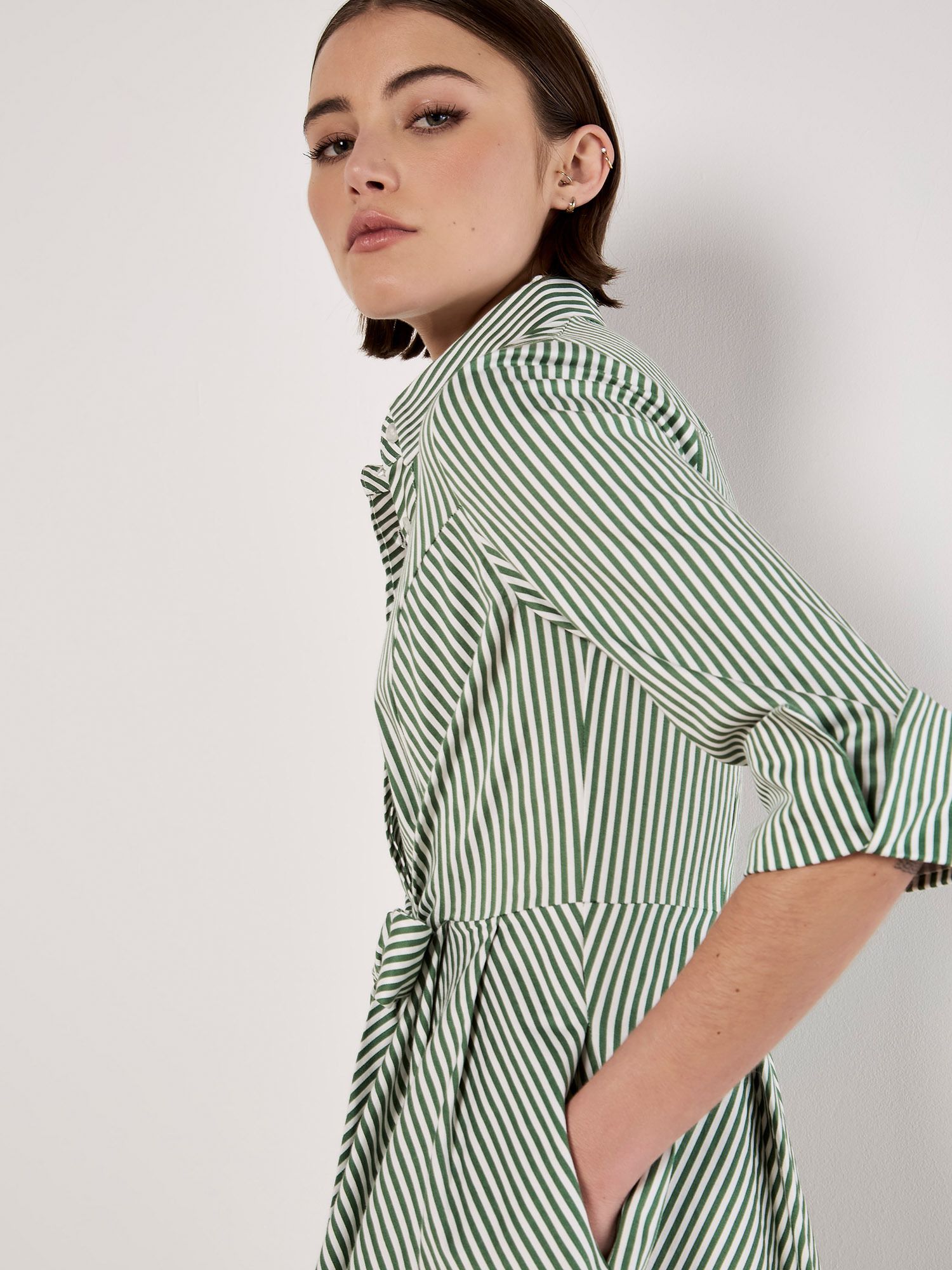Apricot Cotton Stripe Shirt Mini Dress