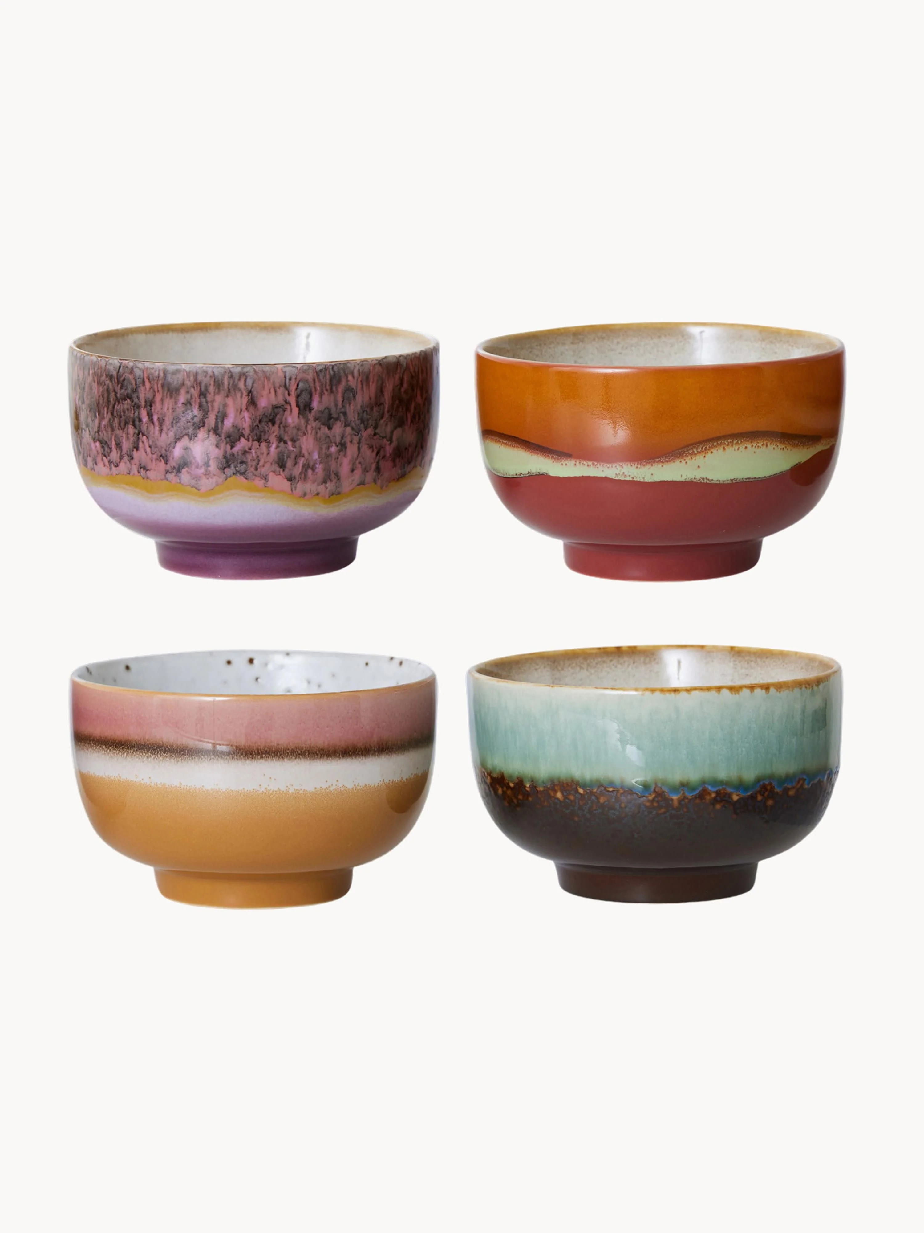 Handbemalte Schälchen 70's aus Steinzeug, 4er-Set
