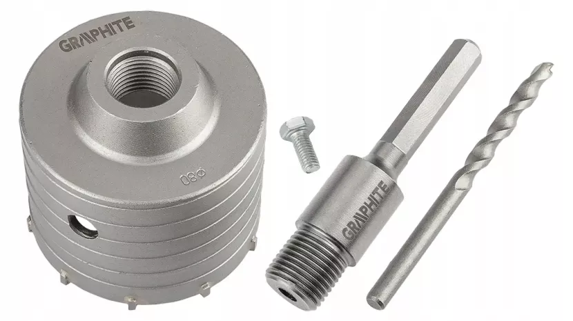 Otwornica widiowa koronka 80mm z adapterem HEX oraz wiertłem pilotującym