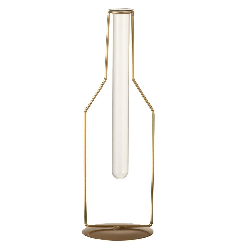 J-Line vaas 1 Tube Fles - metaal/glas - goud - large - 2 stuks - 33 cm hoog