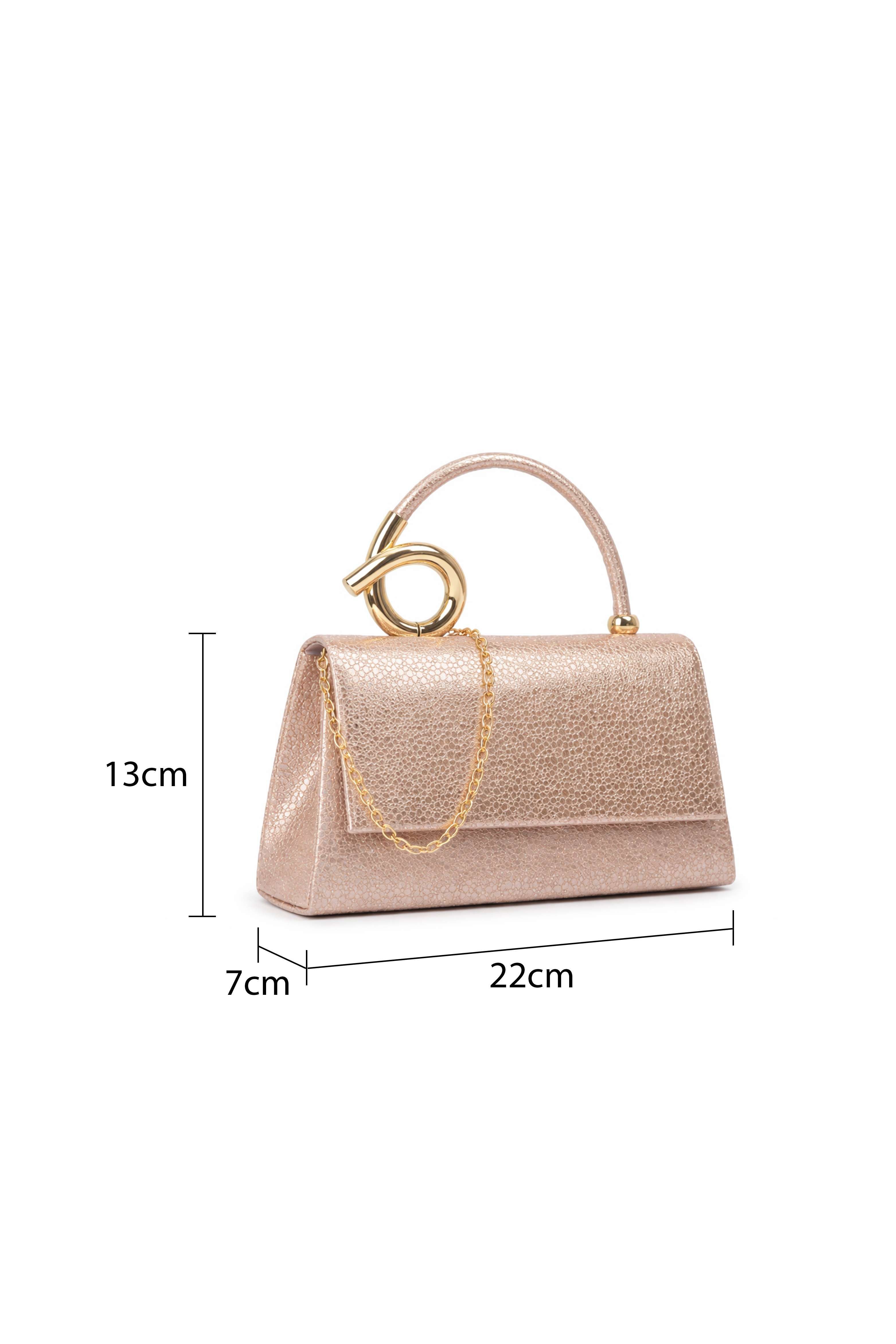 Kitise Small Curly Top Handle Shiny Clutch Evening Bag
