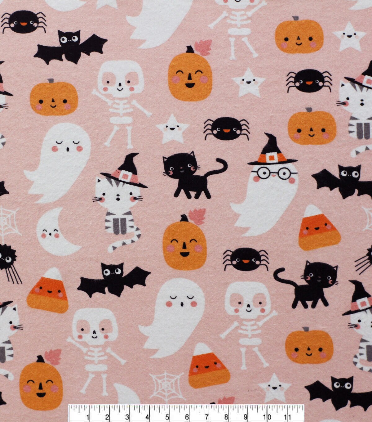 Super Snuggle Halloween Icons On Pink Flannel Fabric