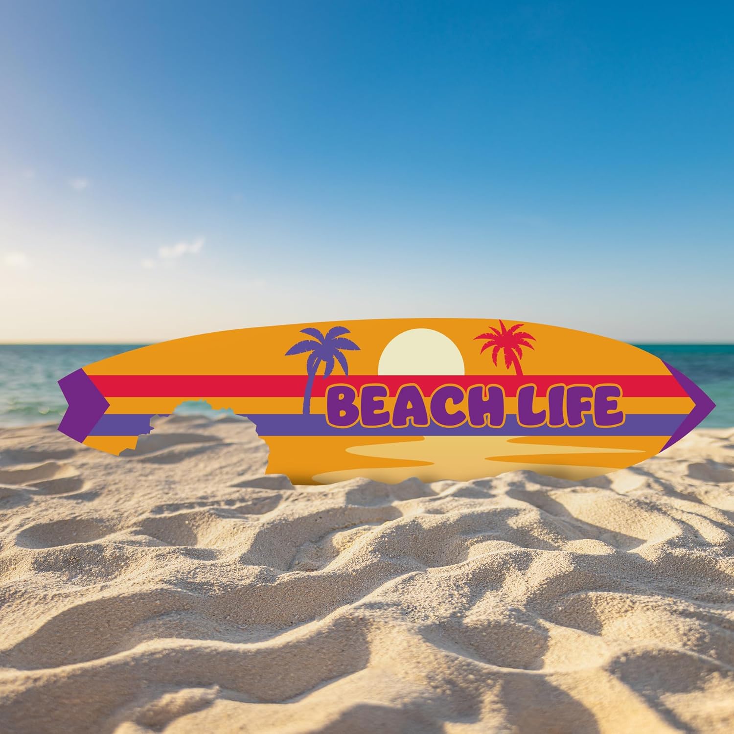 JennyGems Outdoor Beach Life Surfboard Wall Art with Shark Bite, Nautical Beach Decor, Surfboard Sign, Weather Resistant PVC, 3 Foot