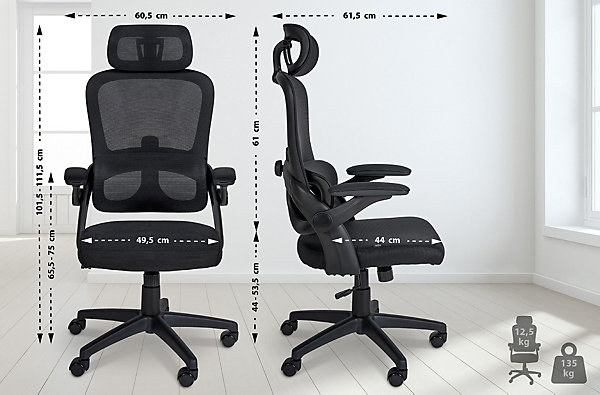 Fauteuil De Bureau Garston En Maille, Chaise De Travail Avec Appui-tête Soutien Lombaire, Hauteur Réglable Pivotant Noir