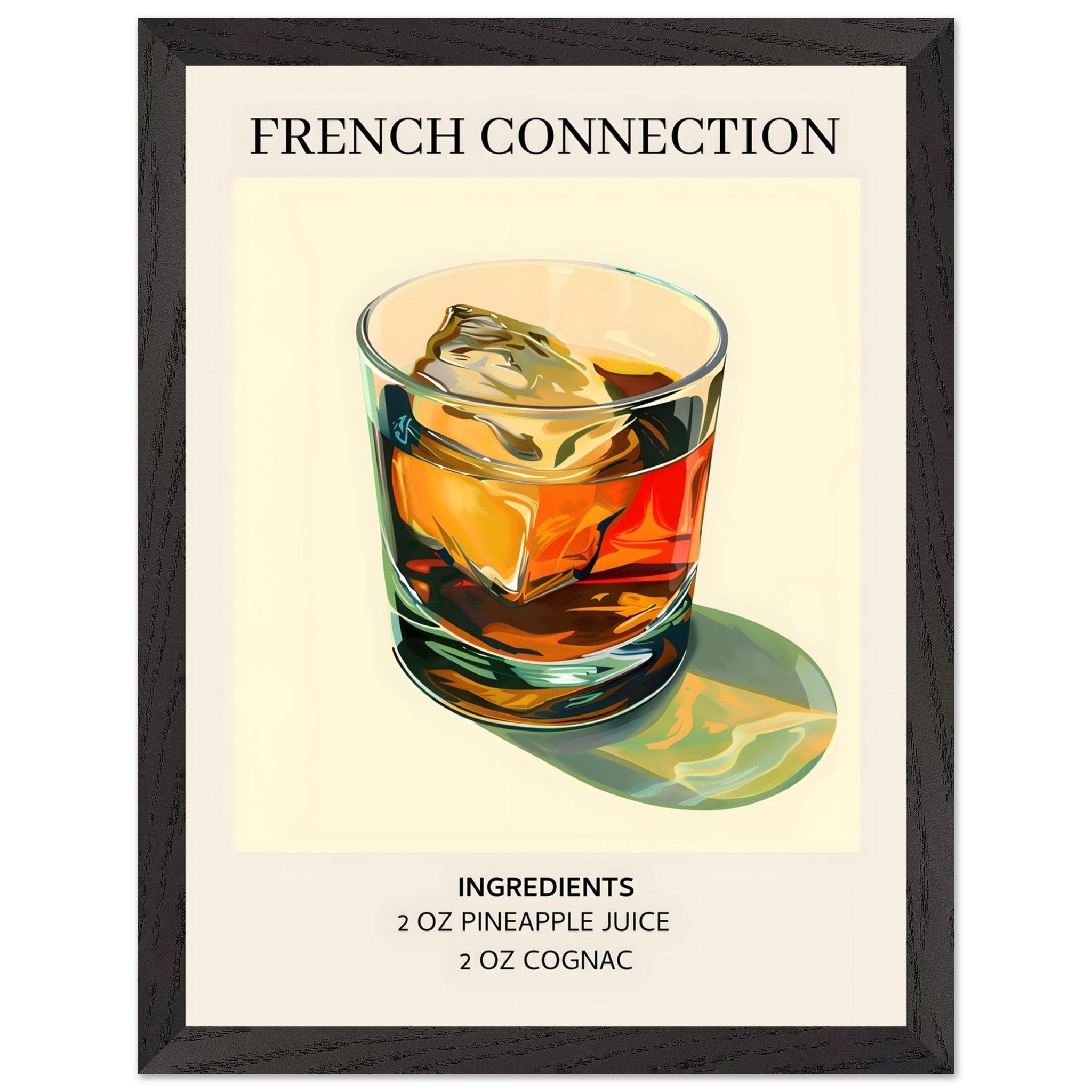 Artfulprints Poster met Lijst French Connection cocktail - Ingrediënten  - 30x40 cm - Geel