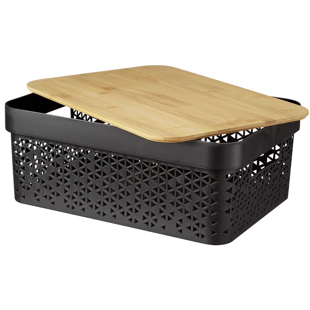 Panière noire avec couvercle bambou naturel H13,5 cm