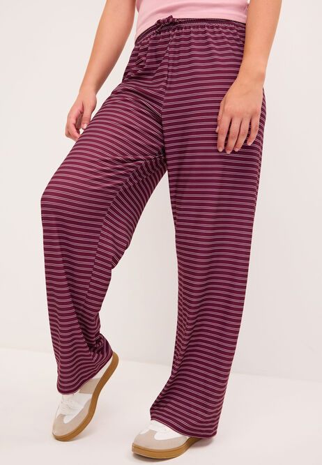 Older Girls Burgundy Stripe Wide Leg Trousers