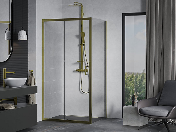 Mexen Apia cabine de douche coulissante 90 x 80 cm, transparent, or - 840-090-080-50-00