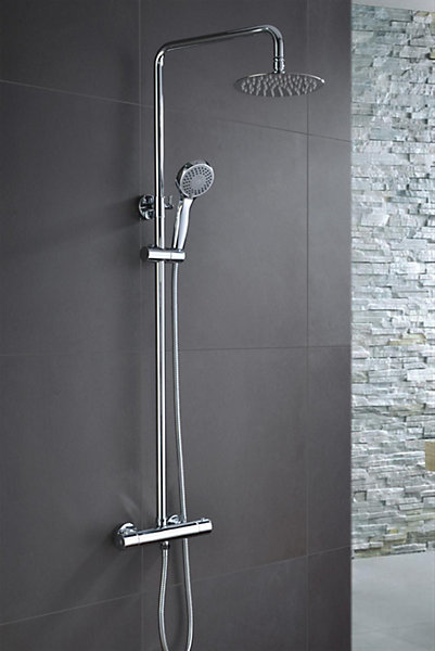Colonne de douche thermostatique LONDON - Chromée - Barre extensible: 87/123 cm