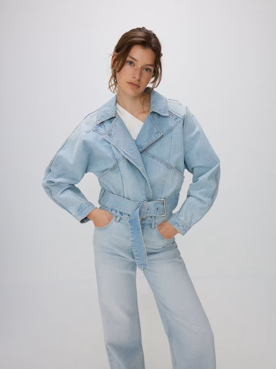 Short Denim Jacket With Belt