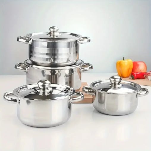 NNETM Premium 8-Piece Stainless Steel Pot Set - Heavy-Duty