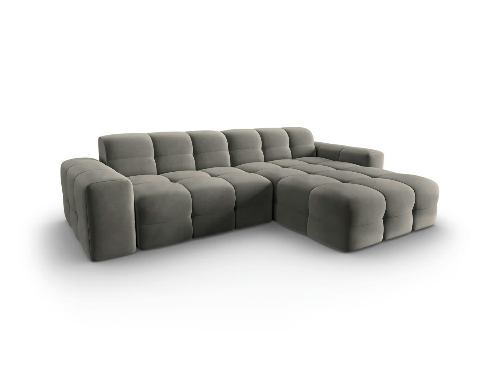 KENDAL - Canapé d'angle droit 4 places en tissu velours gris foncé