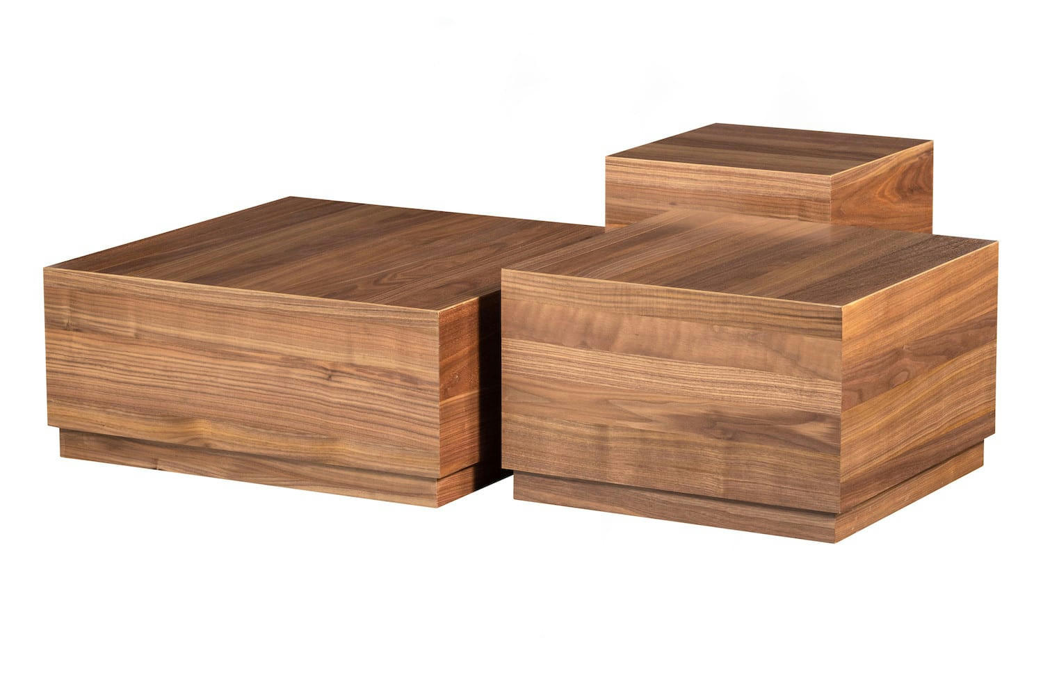 PIM - Set de 3 tables basses carrées en bois finition noyer