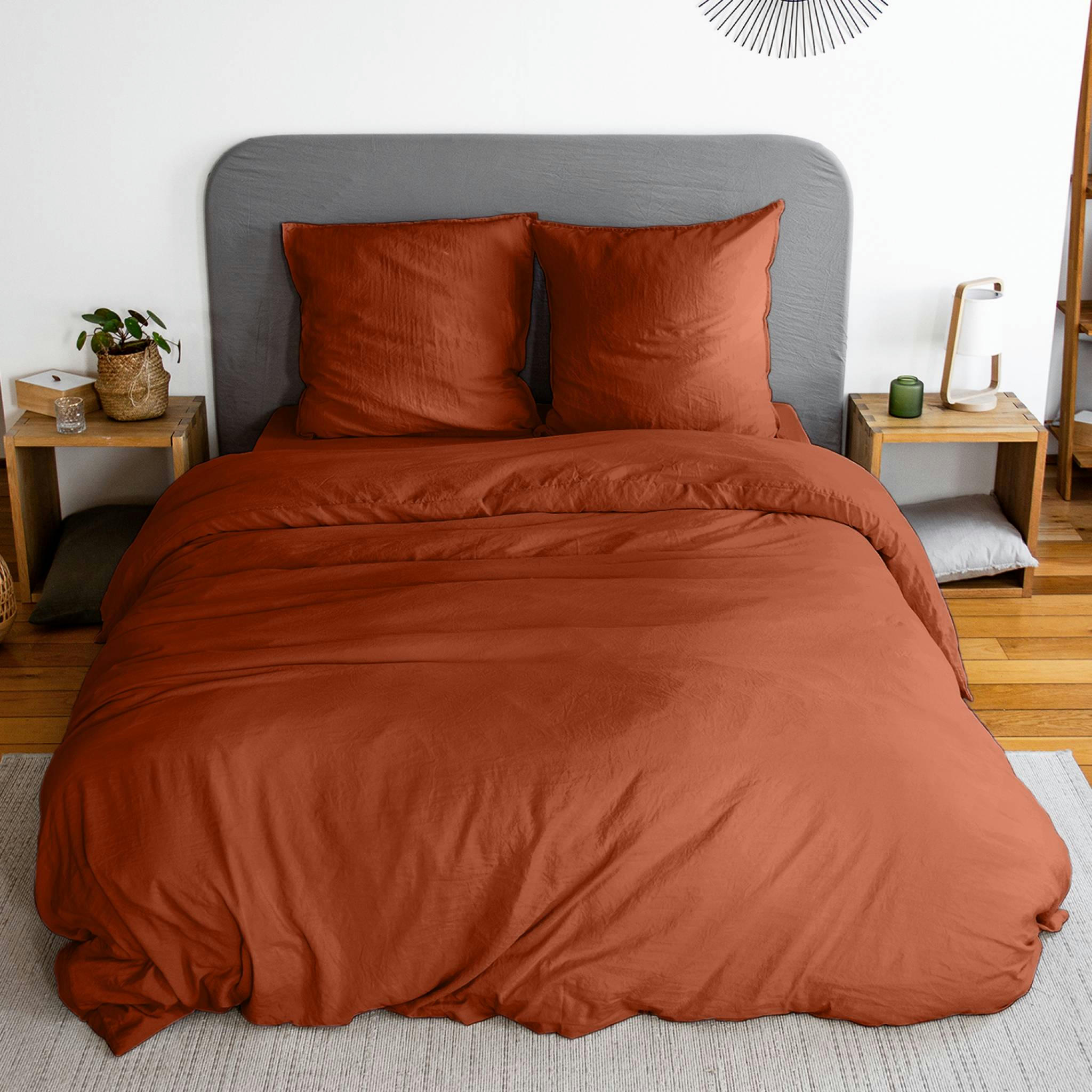 LUNA - Parure de lit microfibre terracotta 240 x 220cm