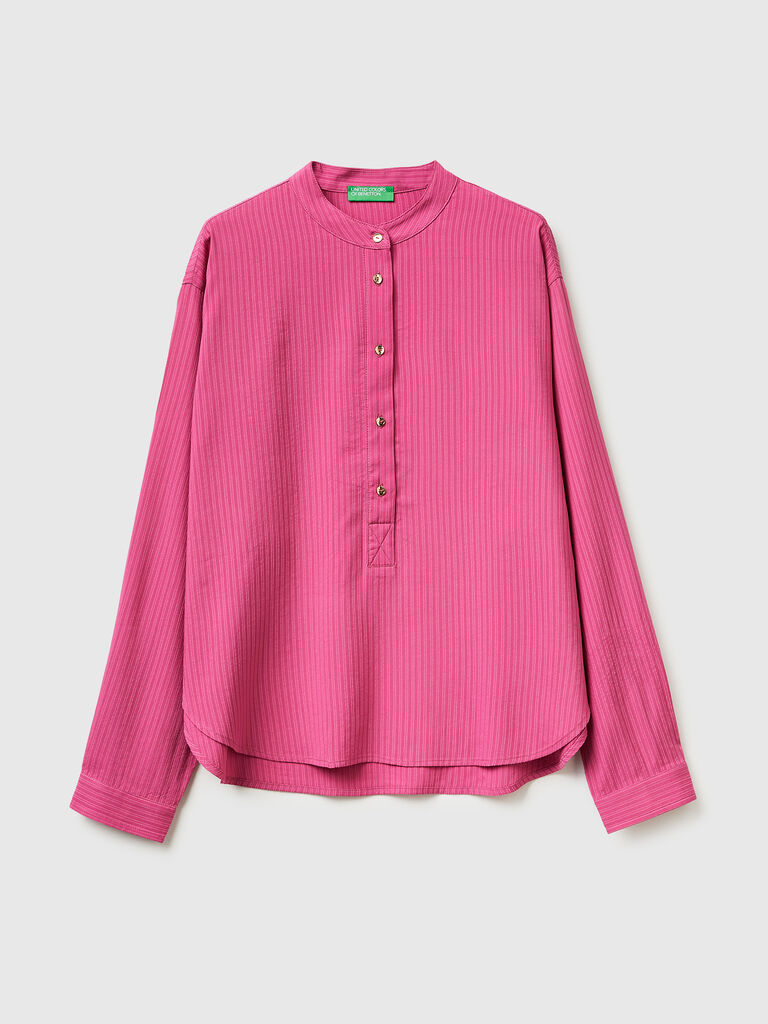 Striped blouse with mandarin collar