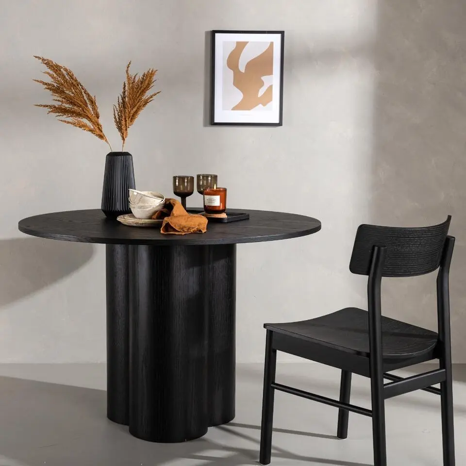 Eettafel Rond Zwart 110cm - Fineer - Scandinavisch - Tafel Olivia