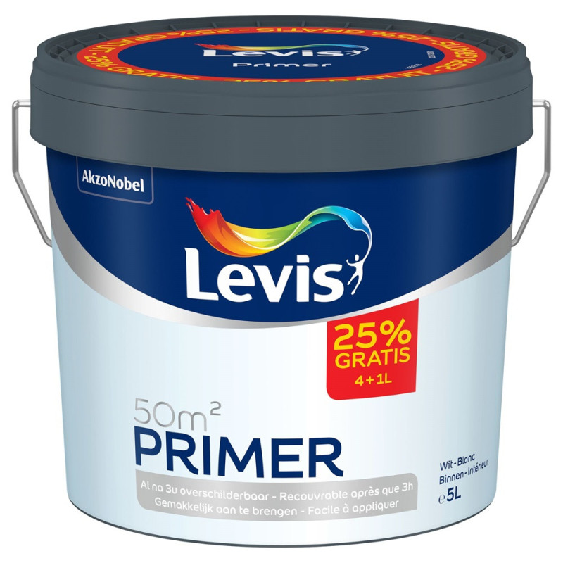 Primer pour murs et plafonds blanc mat 4 L   1 L gratuit LEVIS