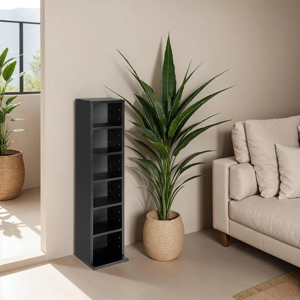 tectake CD mediakast met 6 vakken 90x21x20cm, Zwart