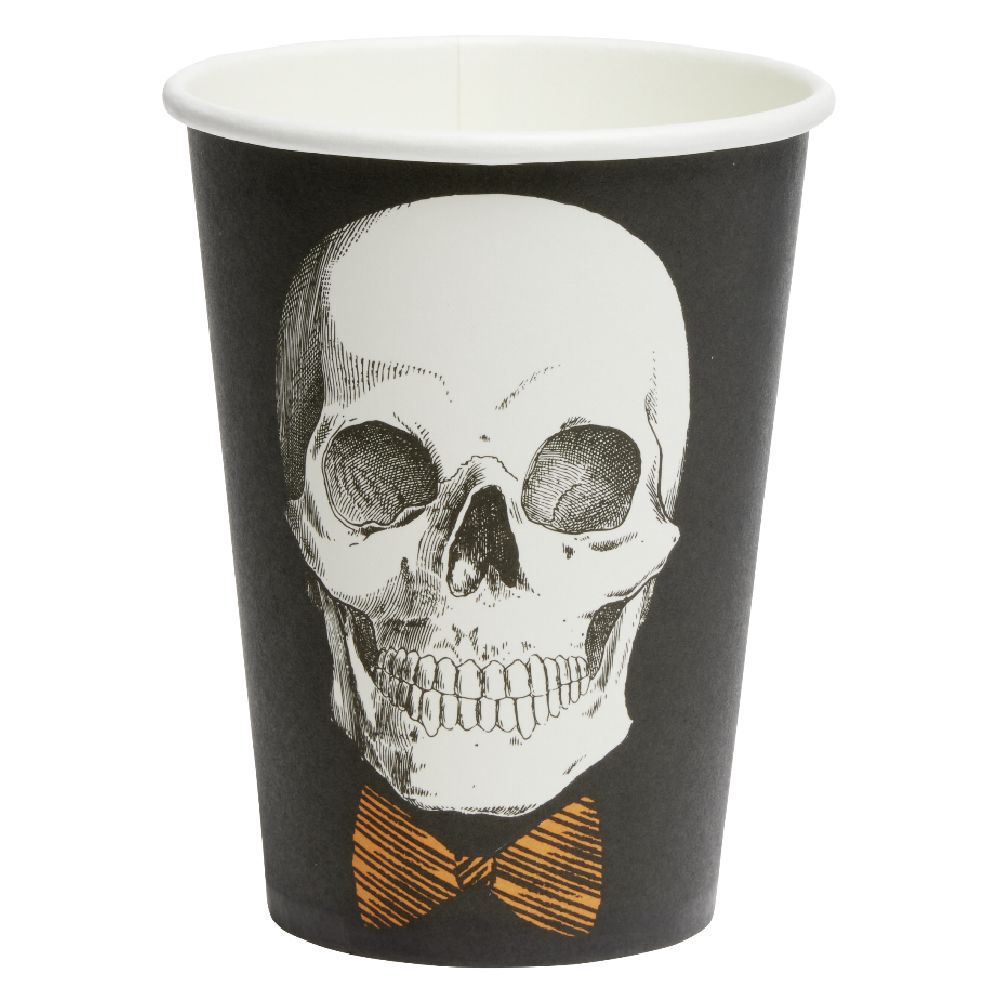 Verre papier Halloween imprimé squelette gentleman noir et blanc x8