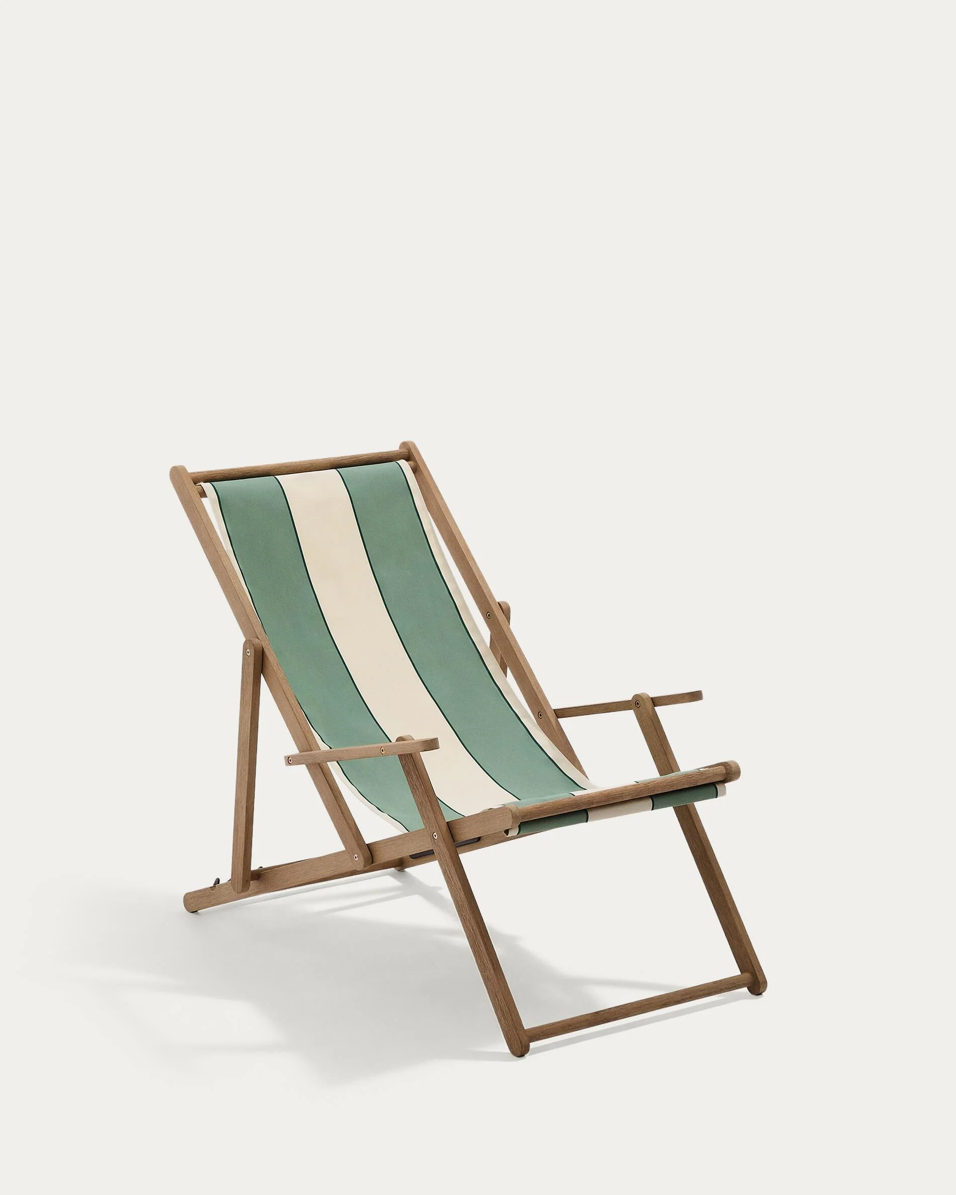 Vilara green and beige striped outdoor folding deck chair made of FSC 100% solid acacia wood