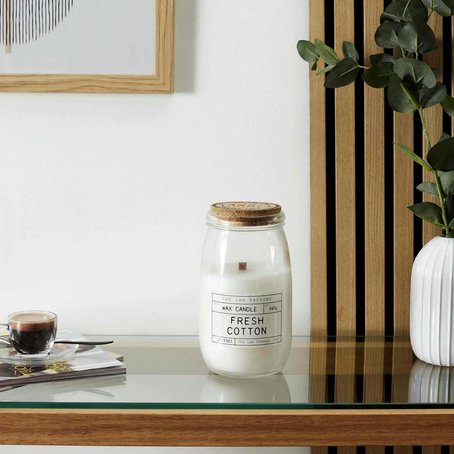 - Bougie parfumée avec mèche en bois senteur fleur de coton 12 cm