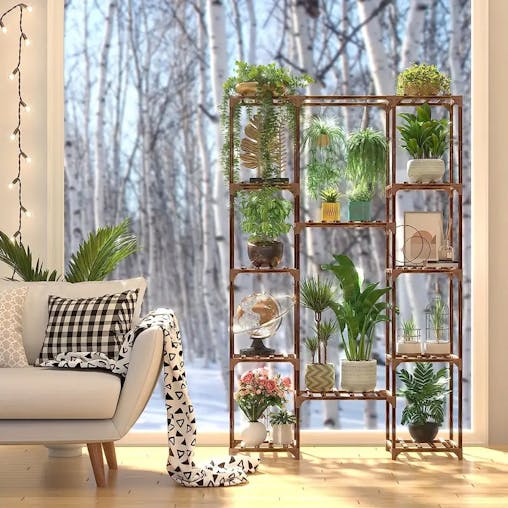 NNETM Multi-layer Wooden Plant Stand - 12 Tier Flower Pot Holder Rack