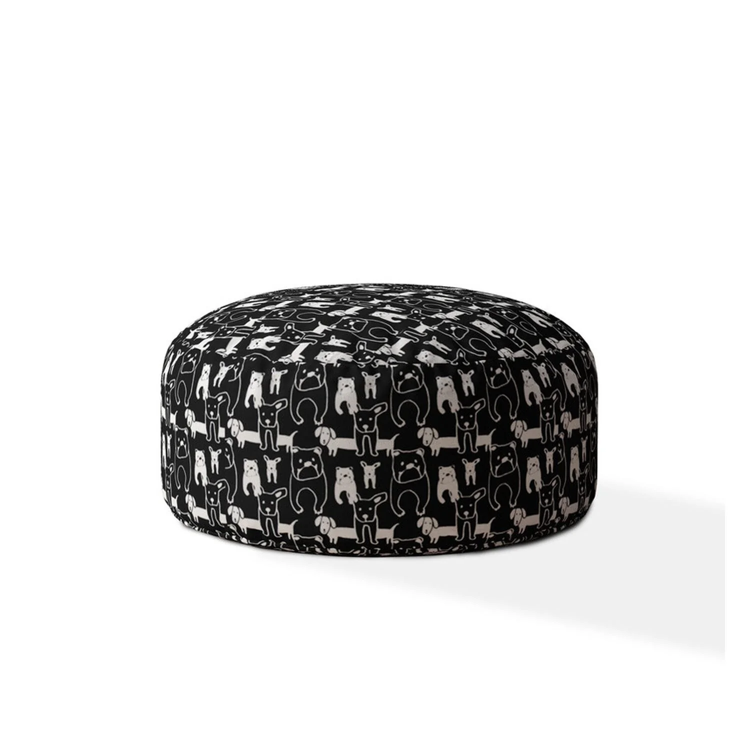 HomeRoots 24 Black Cotton Round Animal Print Pouf Ottoman