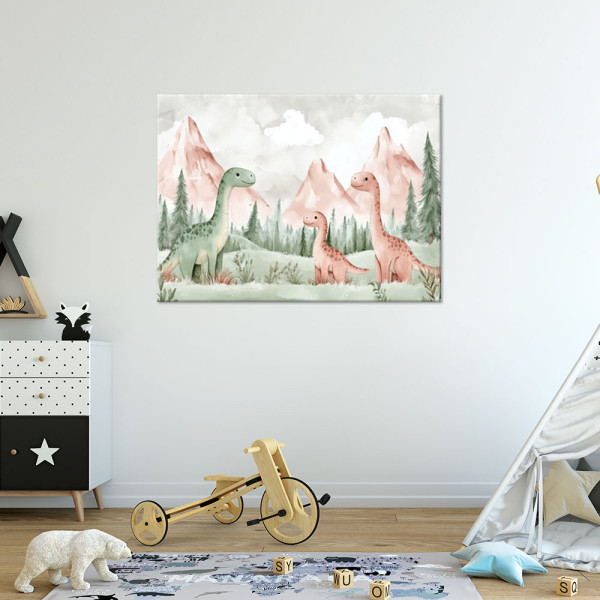 Feeby Obraz dla dzieci do pokoju, Dinozaury Góry Las Zielony 60x40