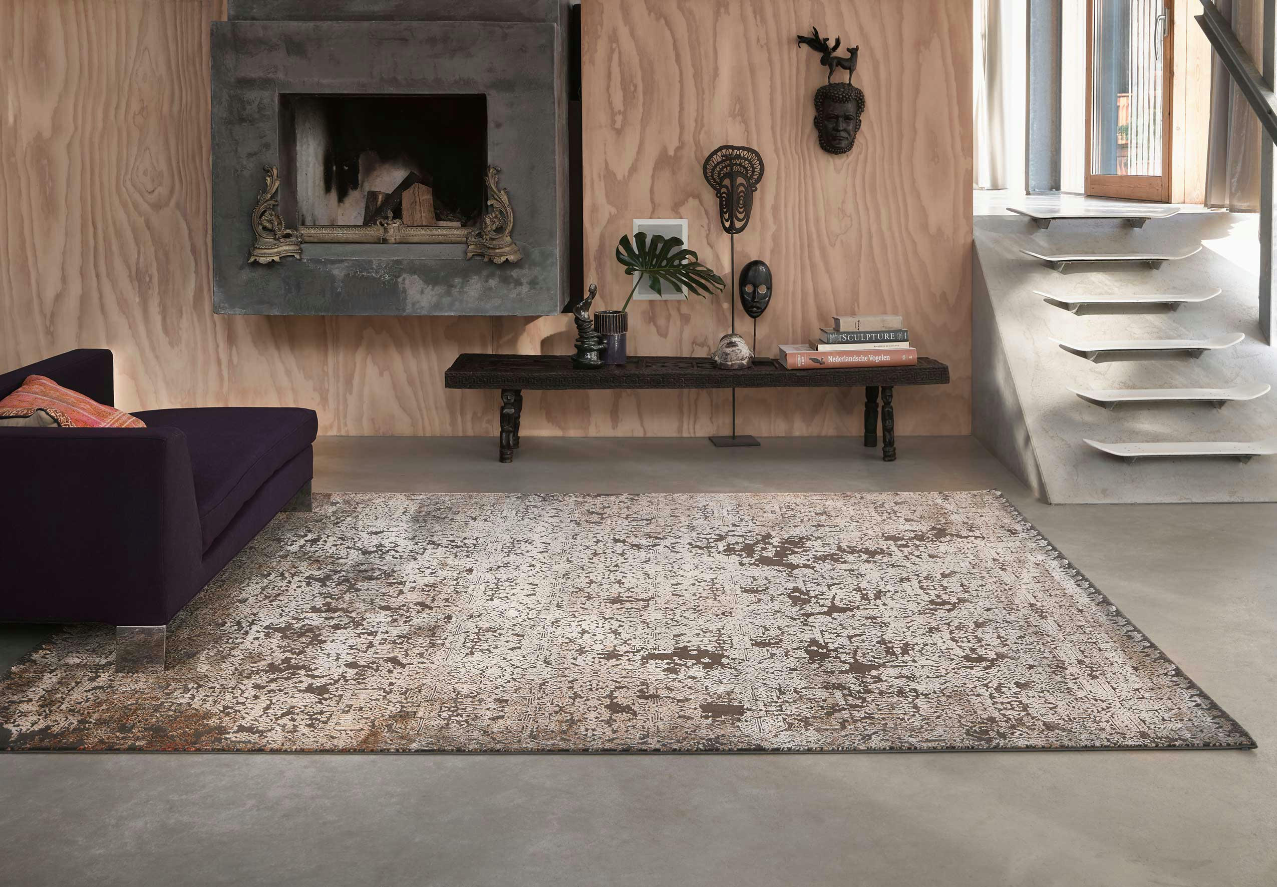 BEL ETAGE - Tapis tissé baroque vintage avec relief marron beige gris 170x120