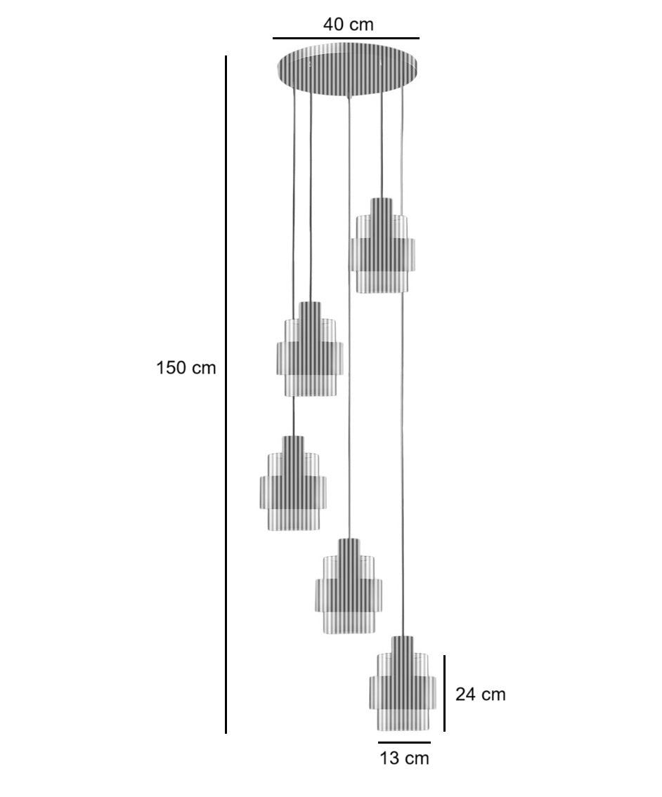 Freelight Freelight Hanglamp Chiasso Zwart Goud & Amber Glas 5 Lichts