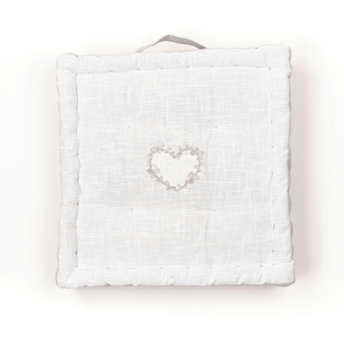 CHARME - Coussin de sol avec broderies en coton gris clair 40x40x10
