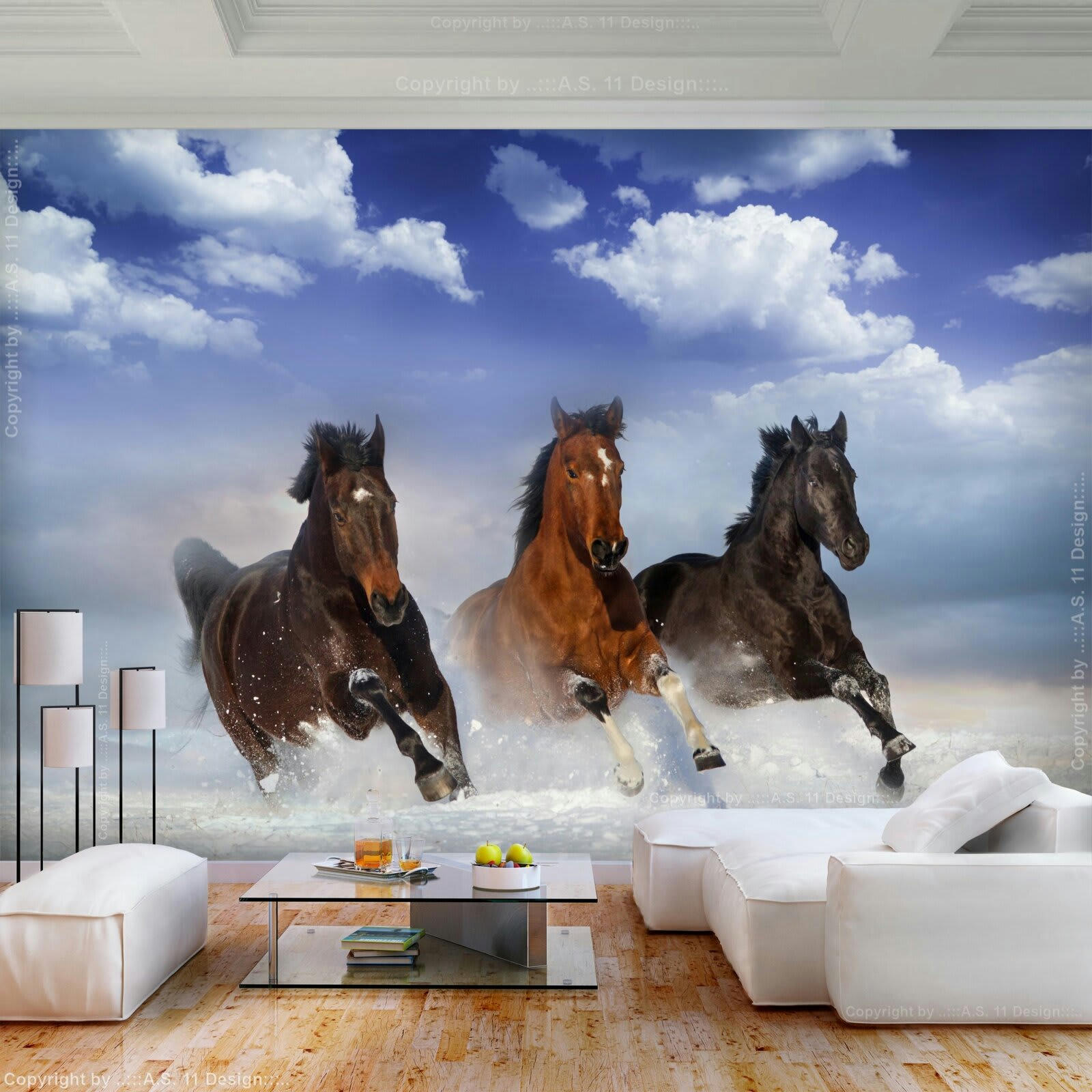 - Papier peint chevaux dans la neige 350 x 245 cm