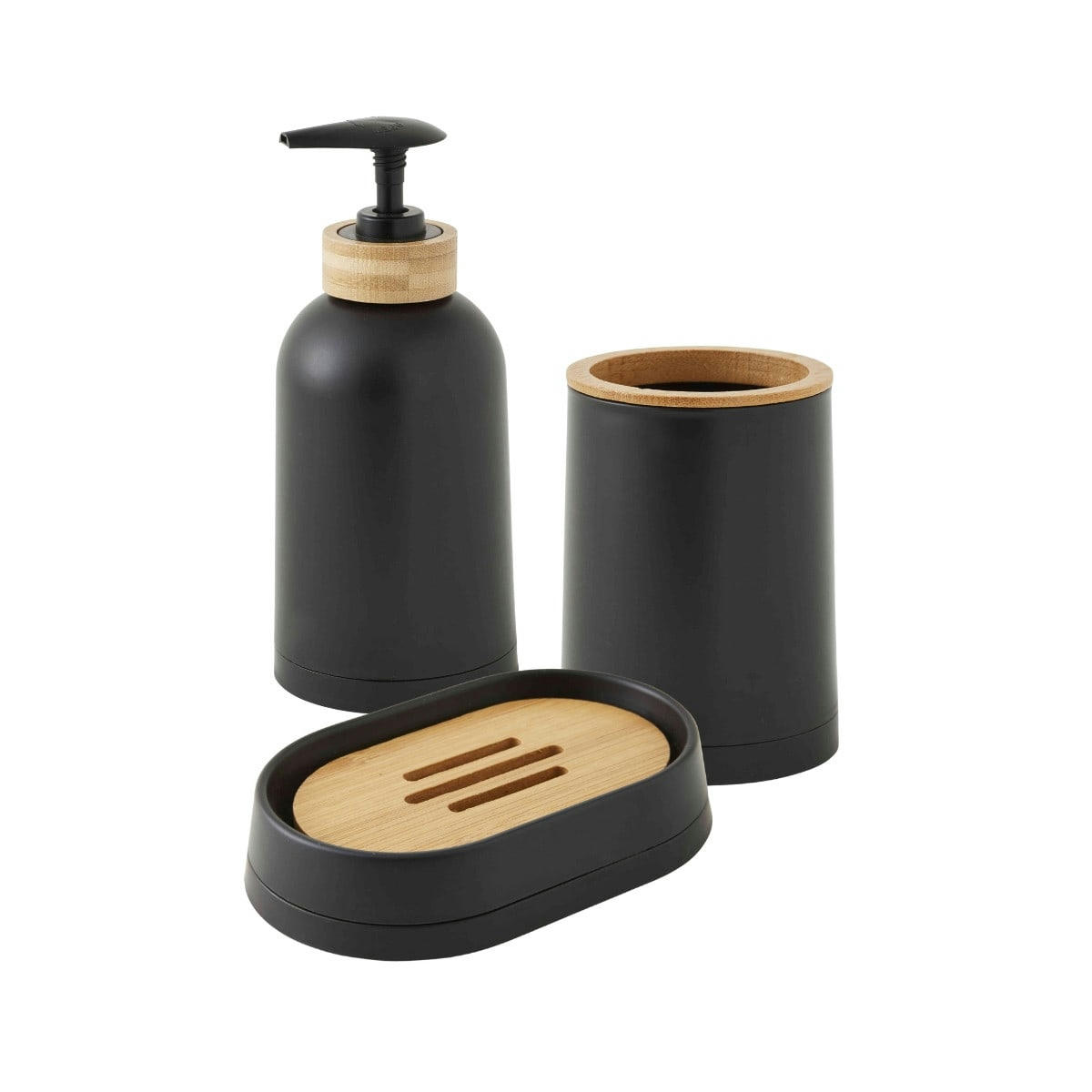 PRIMA - Set de salle de bain 3 pièces en plastique et bambou noir